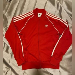 Red Adidas Track Jacket with White Stripes